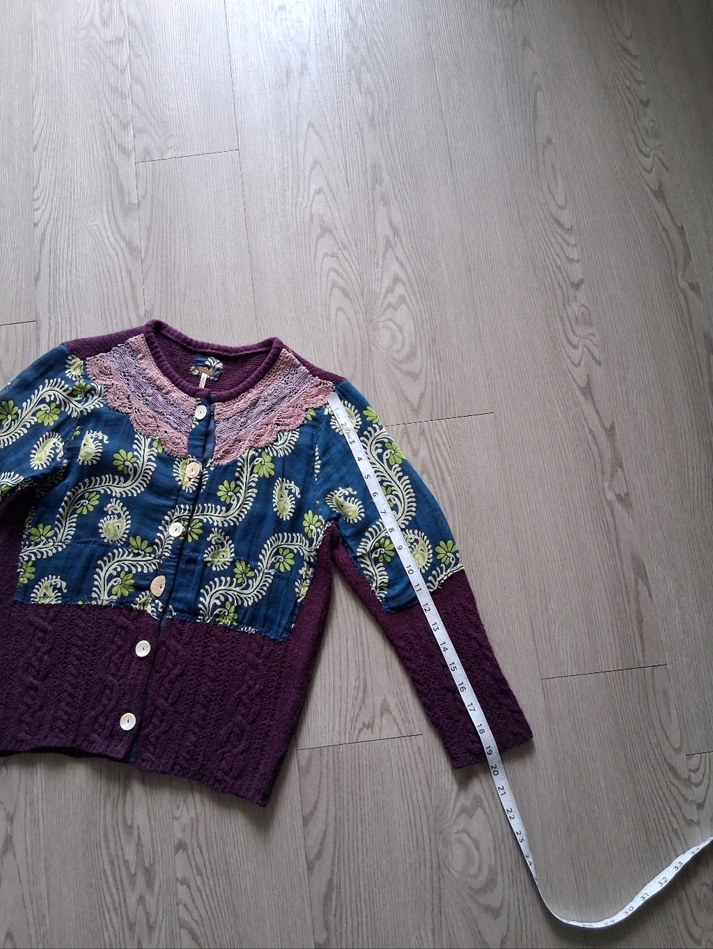 Vintage Free People Mix Media Knit Cardigan Patchwork Lace ASO Marissa Cooper OC - Picture 13 of 16
